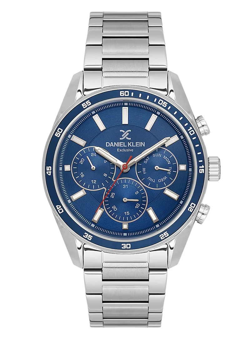 DANIEL KLEIN Men's Stainless Steel Silver Alloy Case Analog Dark Blue Round Sunray Dial Japanese Quartz Exclusive 50 Meters Water Resistant